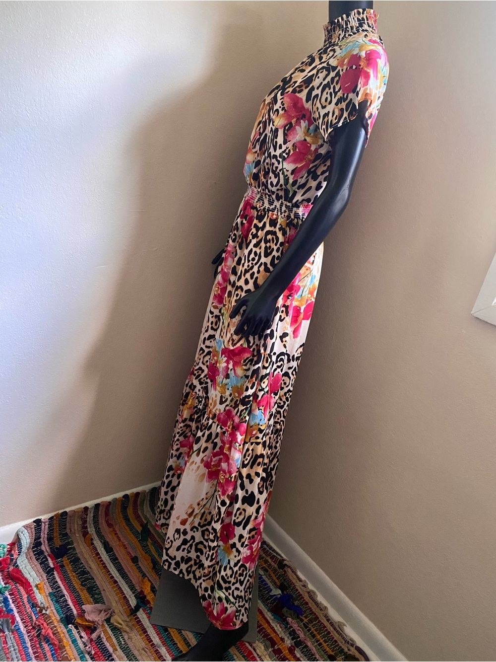 Gibson Pink Floral & Black Leopard Smocked Maxi Dress - Picture 5 of 11